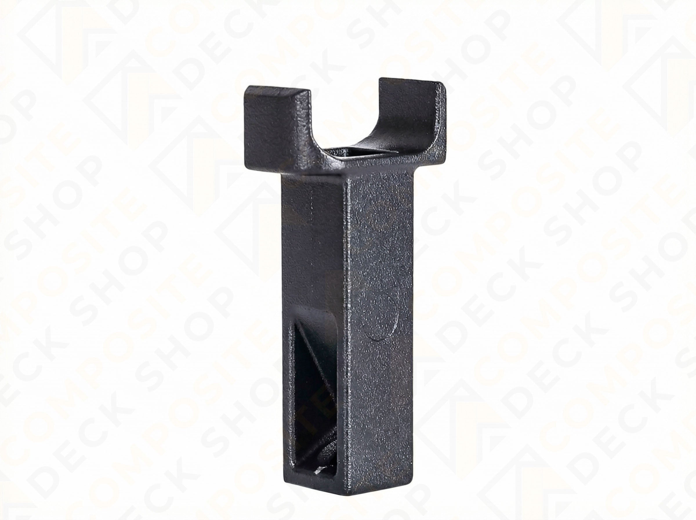 Black Sand I-Support bracket for Al13 HOME aluminum railing, U-shaped top and rectangular base against a white background.