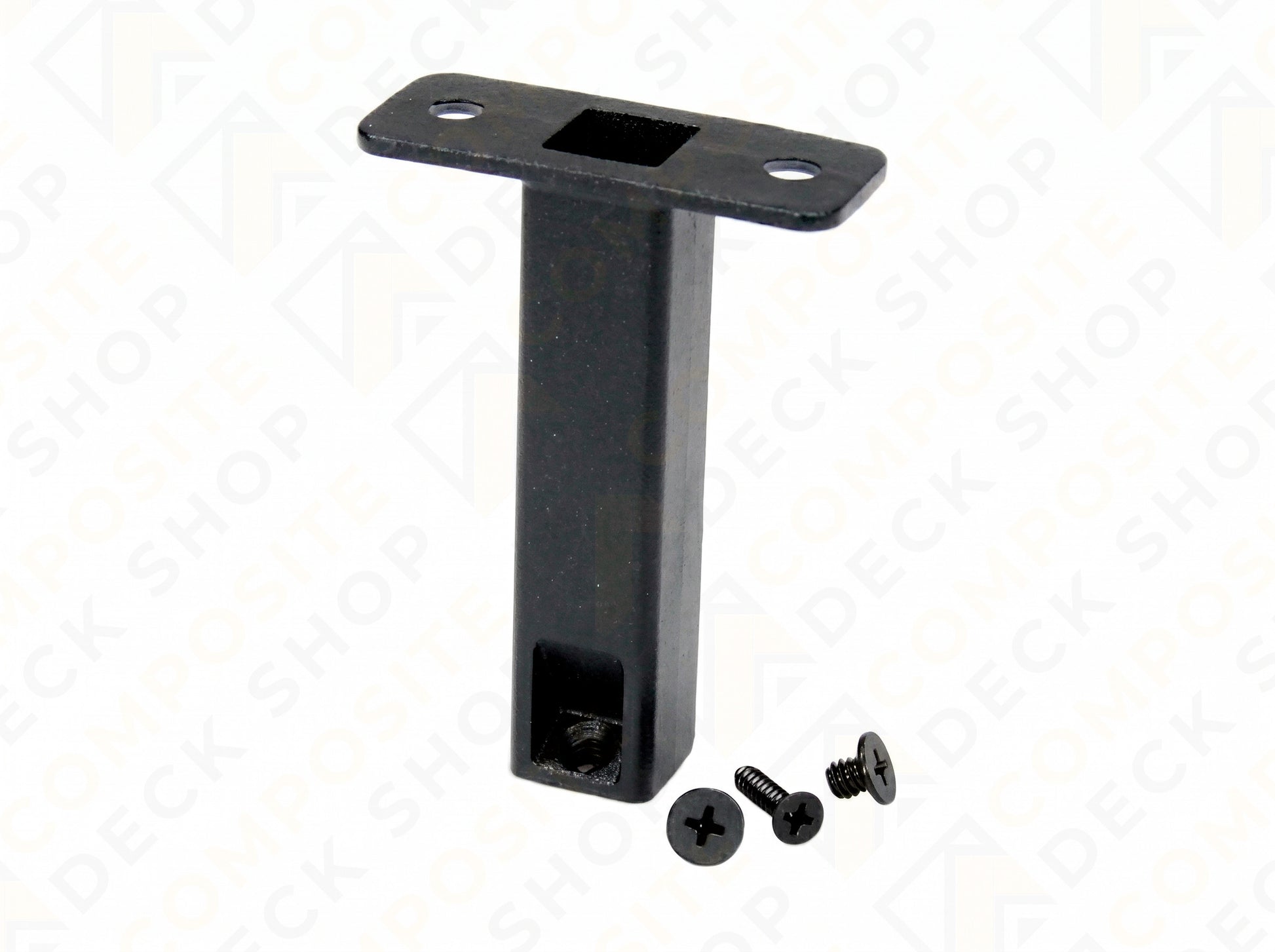 Black Sand I-Support bracket with a rectangular base and three black screws for Al13 HOME aluminum railing.