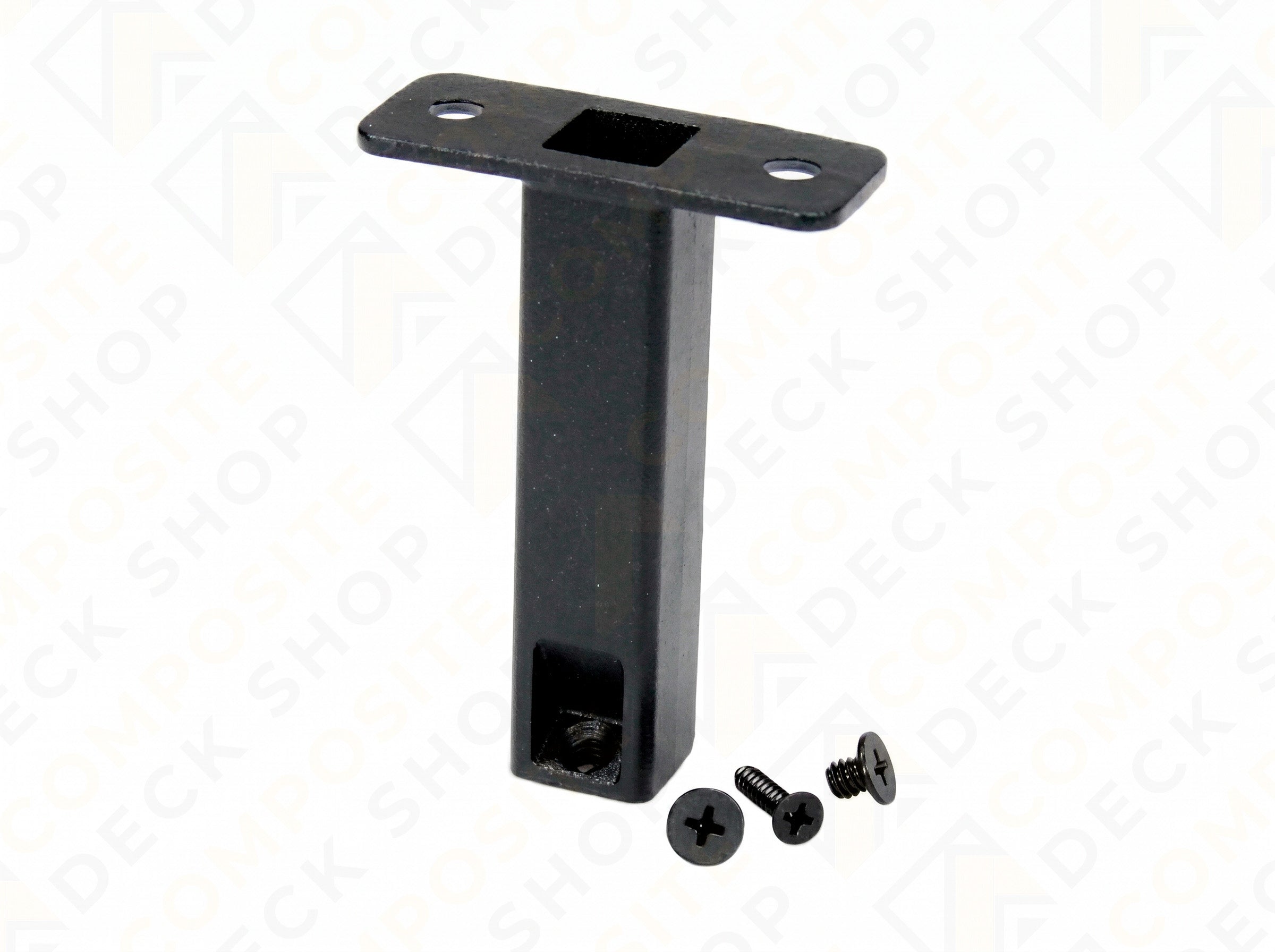 Black Sand I-Support bracket with a rectangular base and three black screws for Al13 HOME aluminum railing.