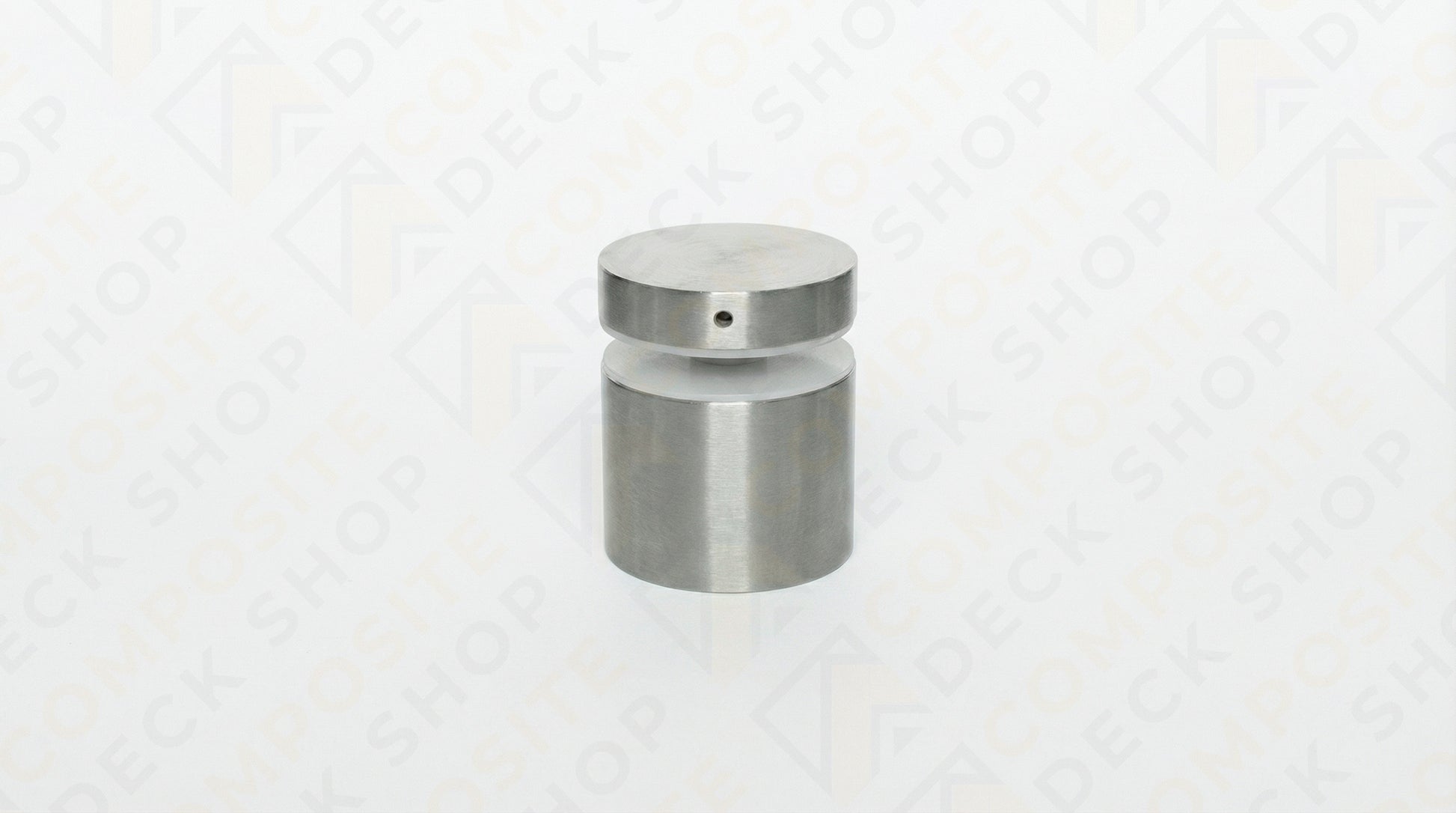 A 1.5" diameter stainless steel standoff for frameless glass railing, featuring a flat top and side hole against a white background.