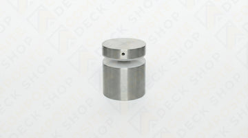 A 1.5" diameter stainless steel standoff for frameless glass railing, featuring a flat top and side hole against a white background.