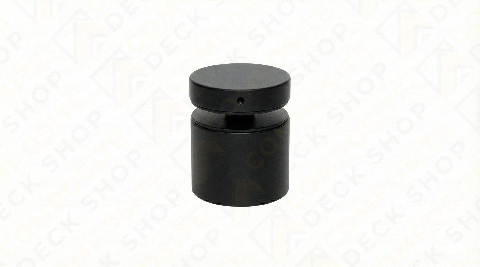 Black cylindrical spray bottle with a round cap, shown against a light background with faint Frameless Glass Railing watermark.
