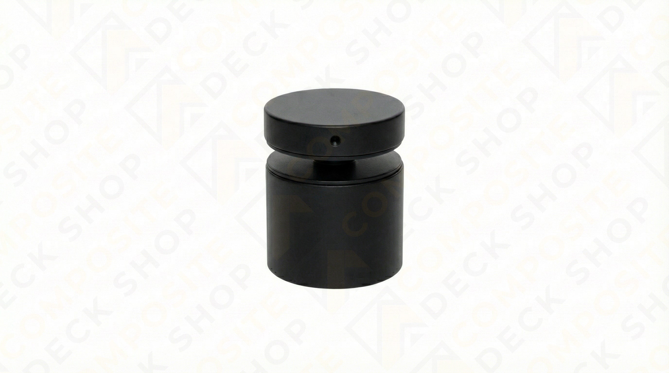 Black cylindrical spray bottle with a round cap, shown against a light background with faint Frameless Glass Railing watermark.

