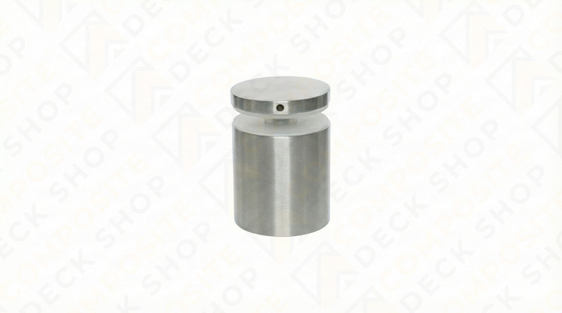 A 1.5" diameter stainless steel standoff for frameless glass railing, featuring a flat top and side hole against a white background.