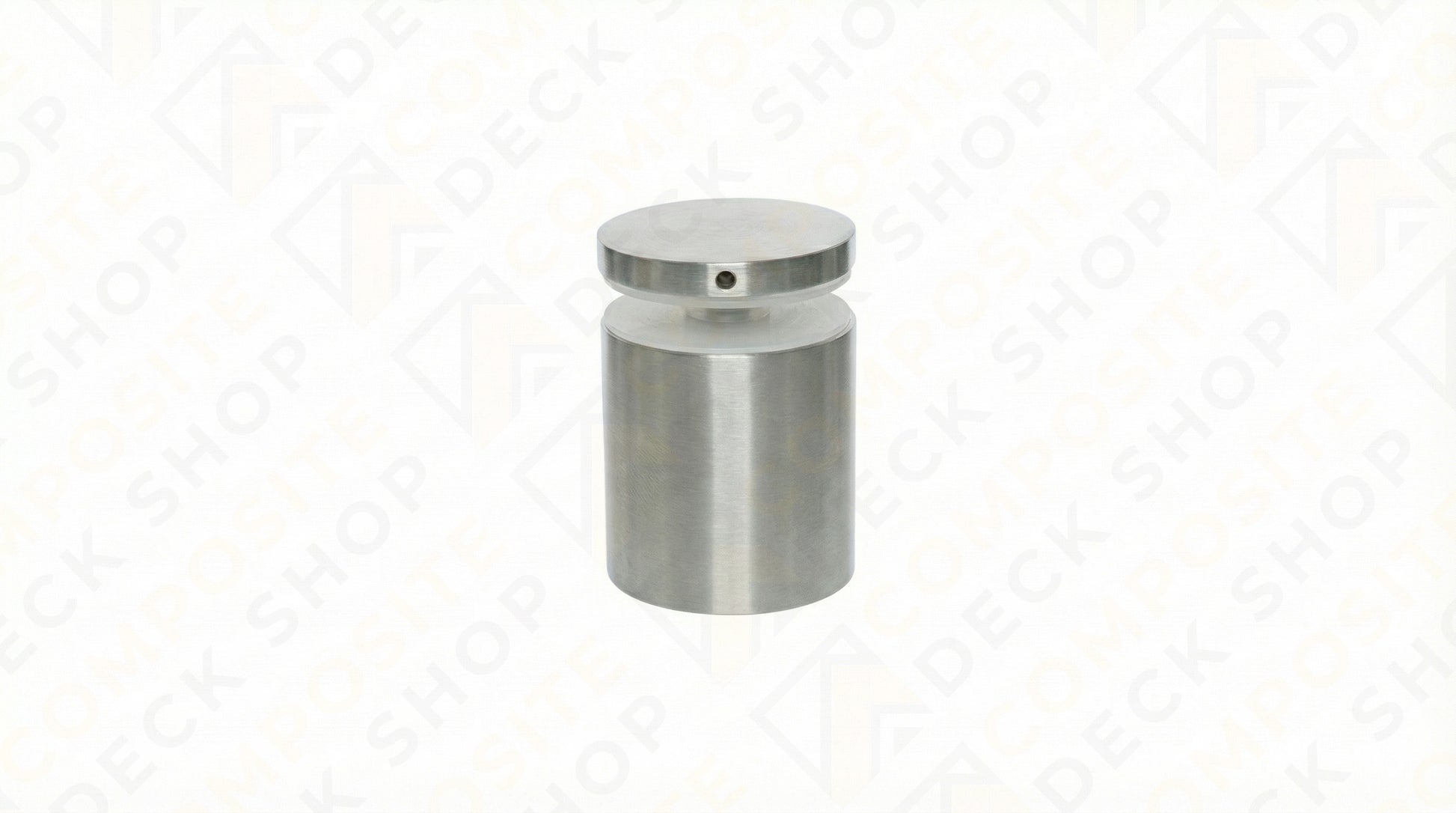 A 1.5" diameter standoff with a flat top and side hole, ideal for mounting frameless glass railing panels or signs.