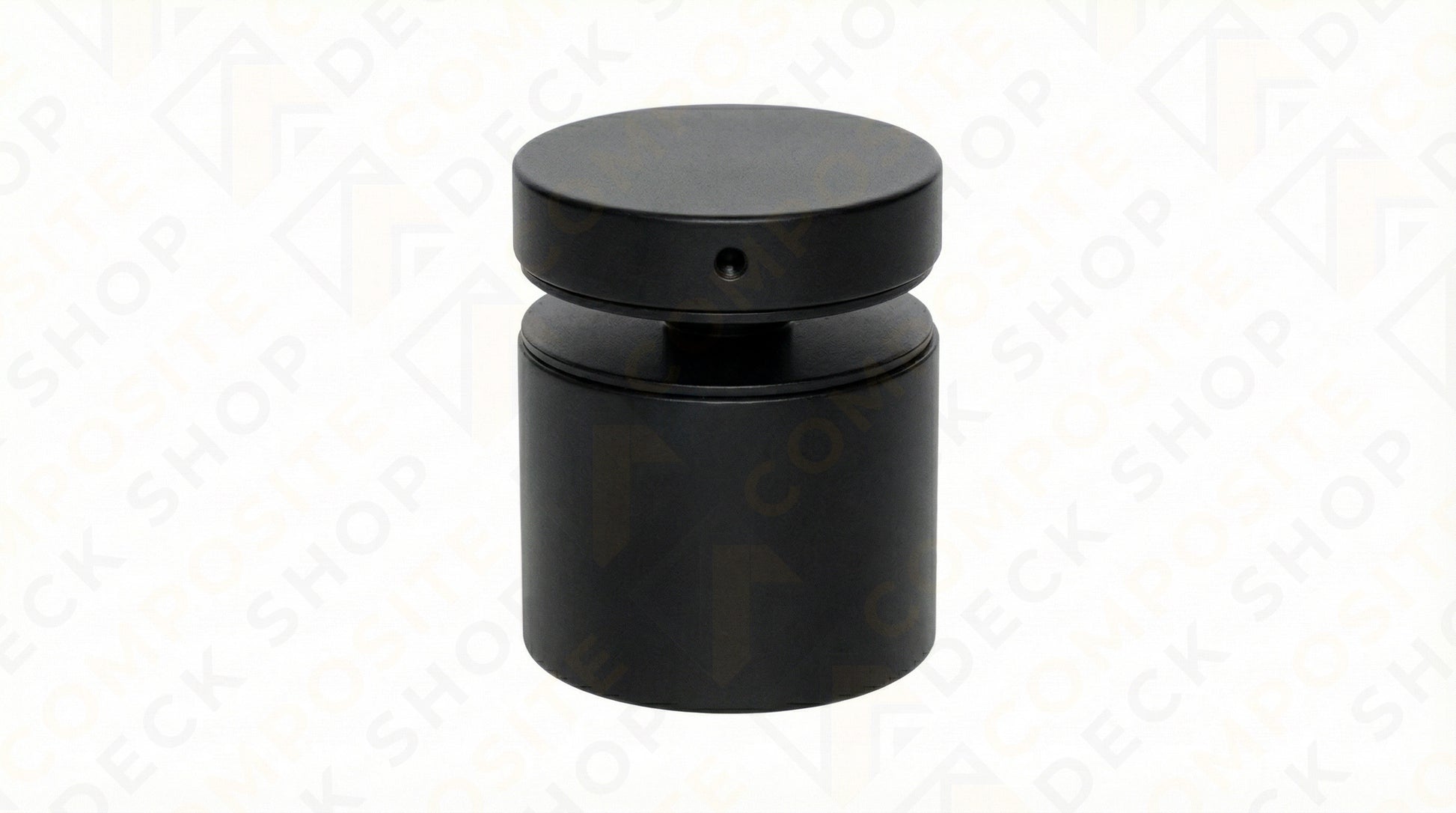 Black metal 2" Diameter Standoff with a cylindrical shape and flat top, ideal for frameless glass railing projects.