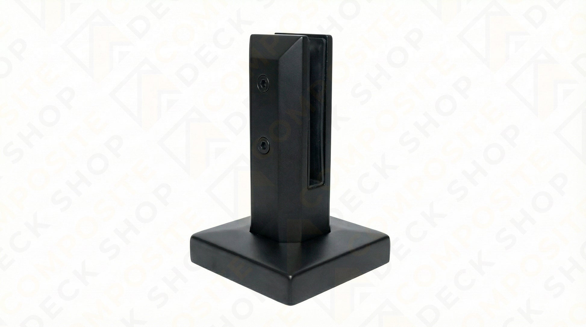 Black metal 6" spigot with a wide square base, ideal for frameless glass railing or glass railing systems.