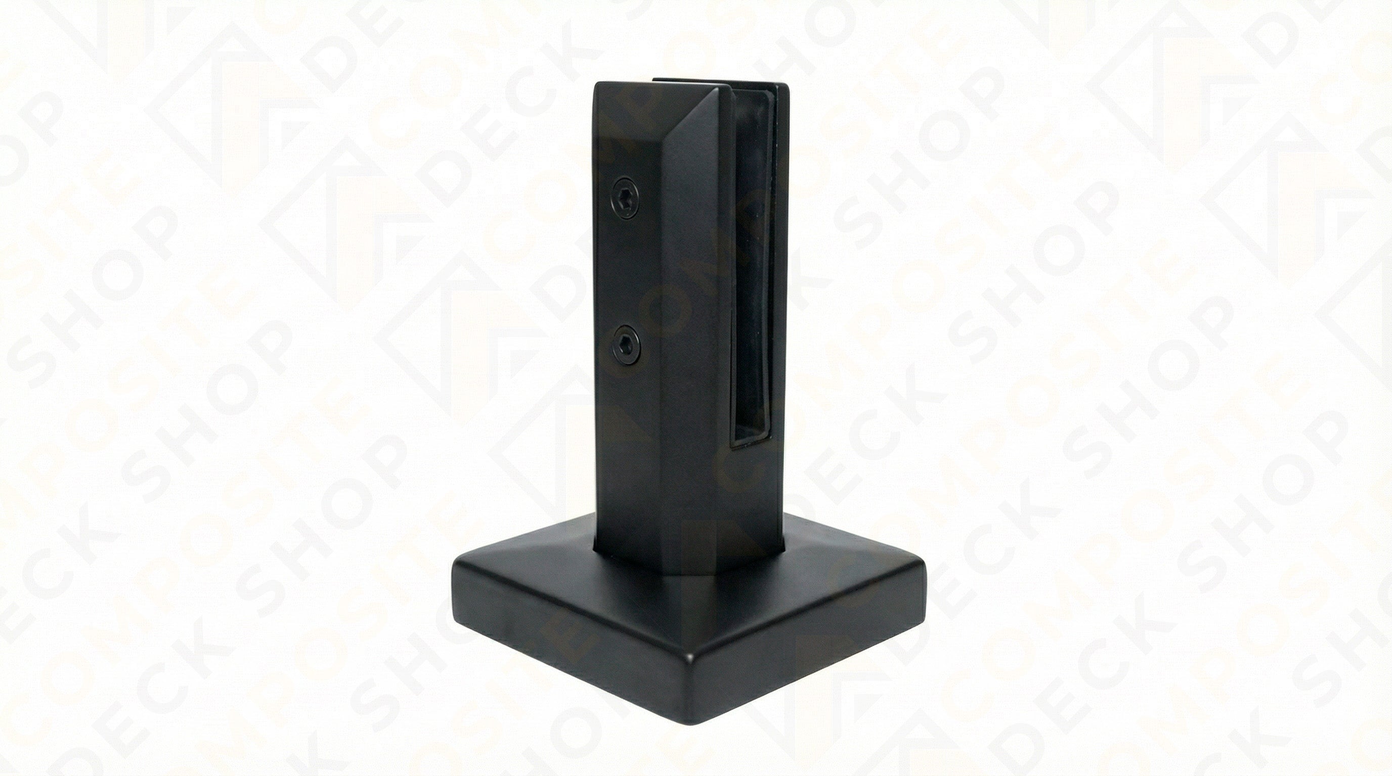 Black metal 6" spigot with a wide square base, ideal for frameless glass railing or glass railing systems.