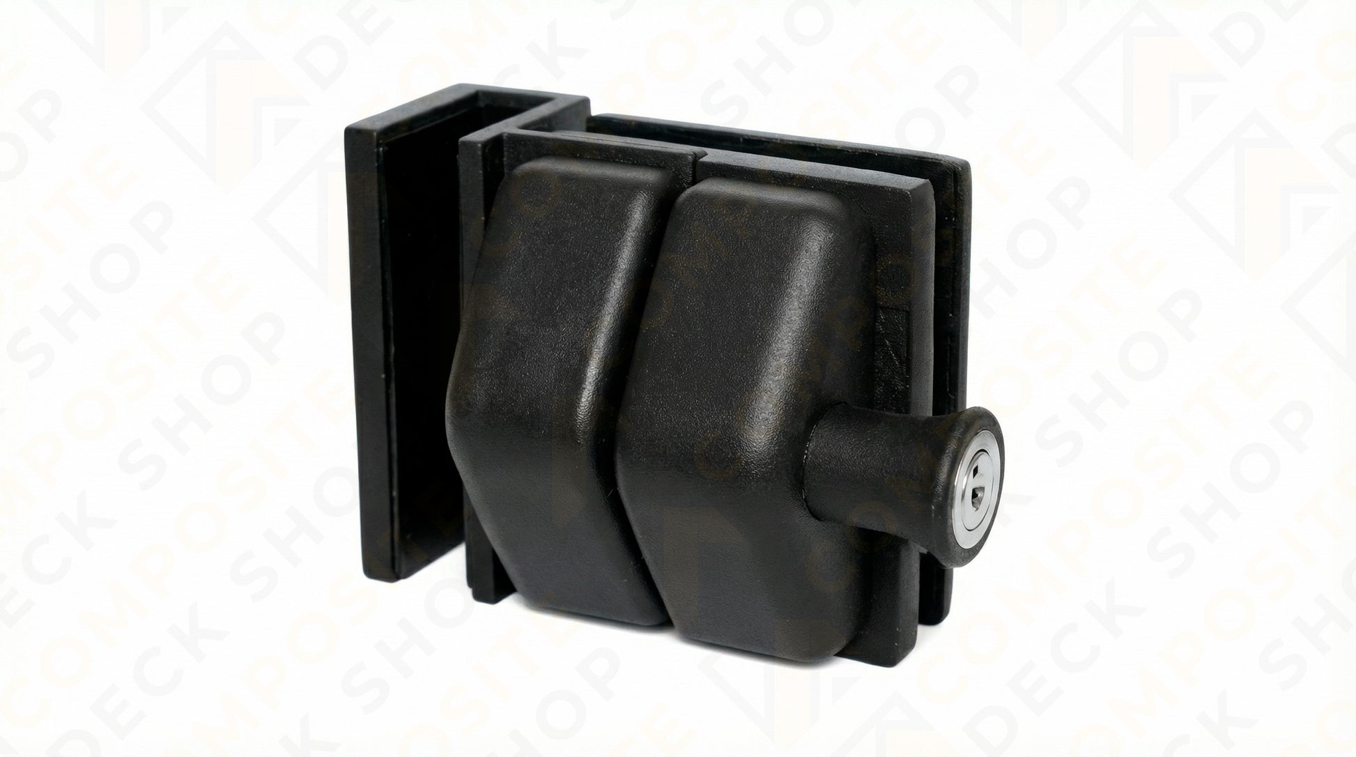 Black plastic component on a white background