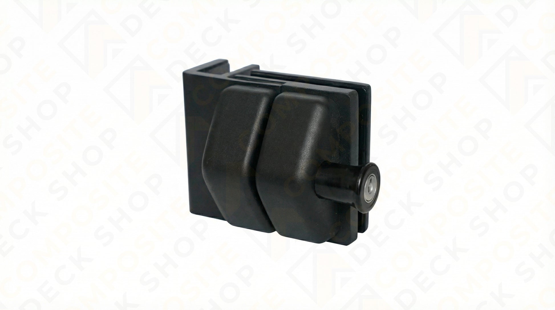 Black plastic component on a white background