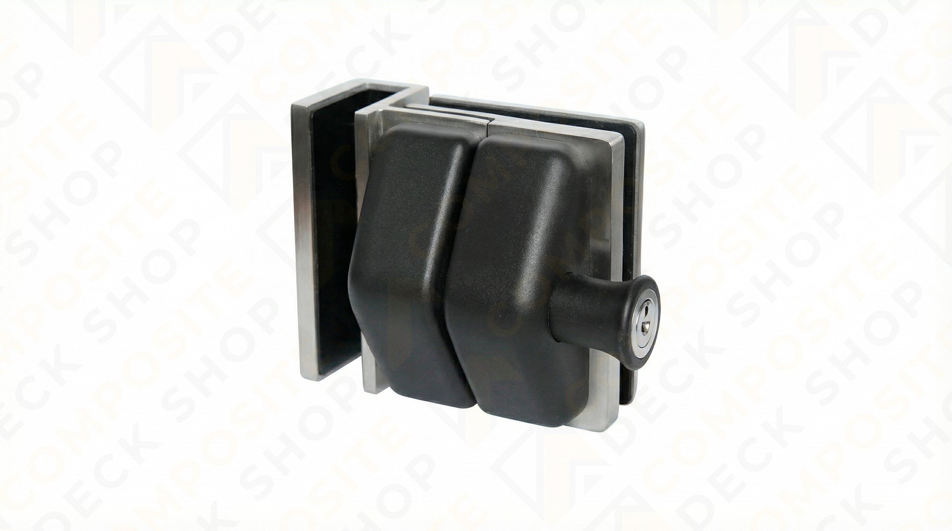 Black and silver mechanical component on a white background