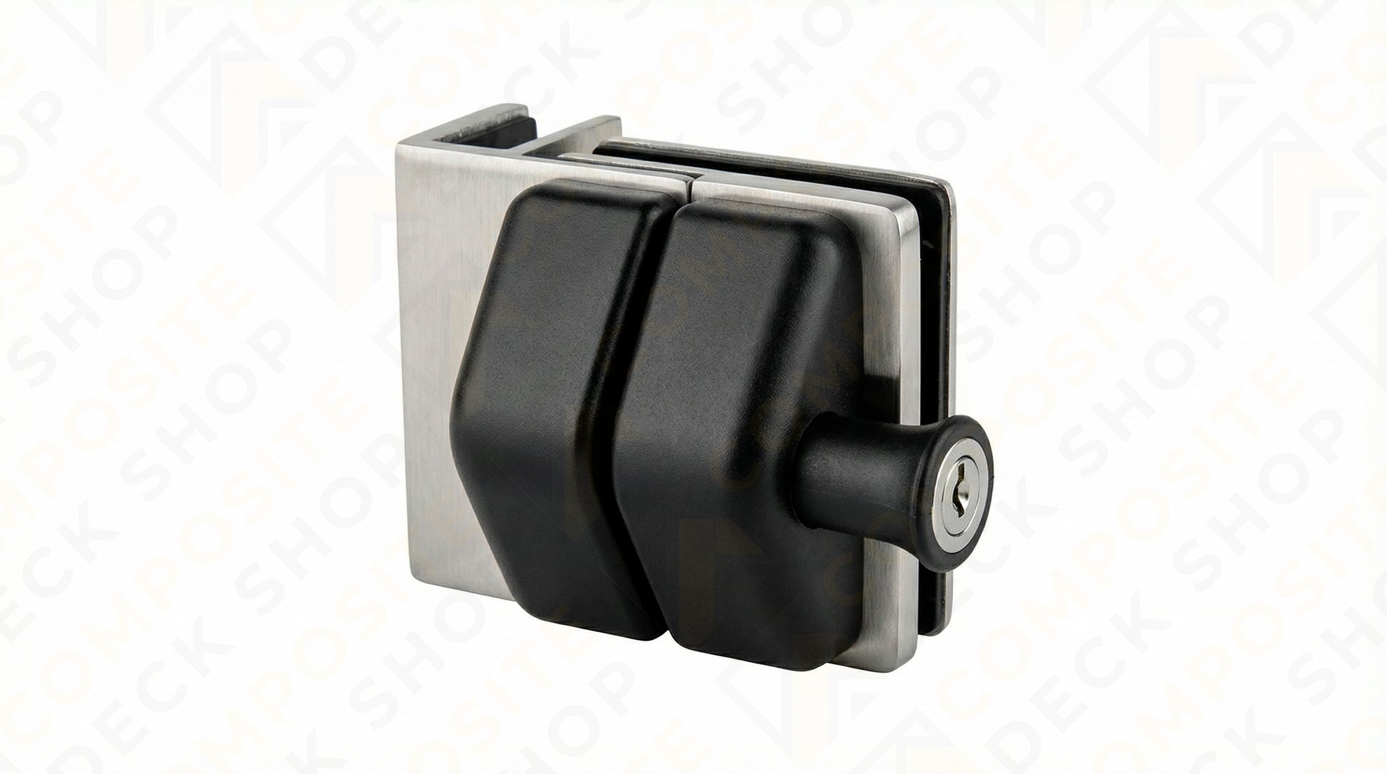 Black and silver door lock mechanism on a white background