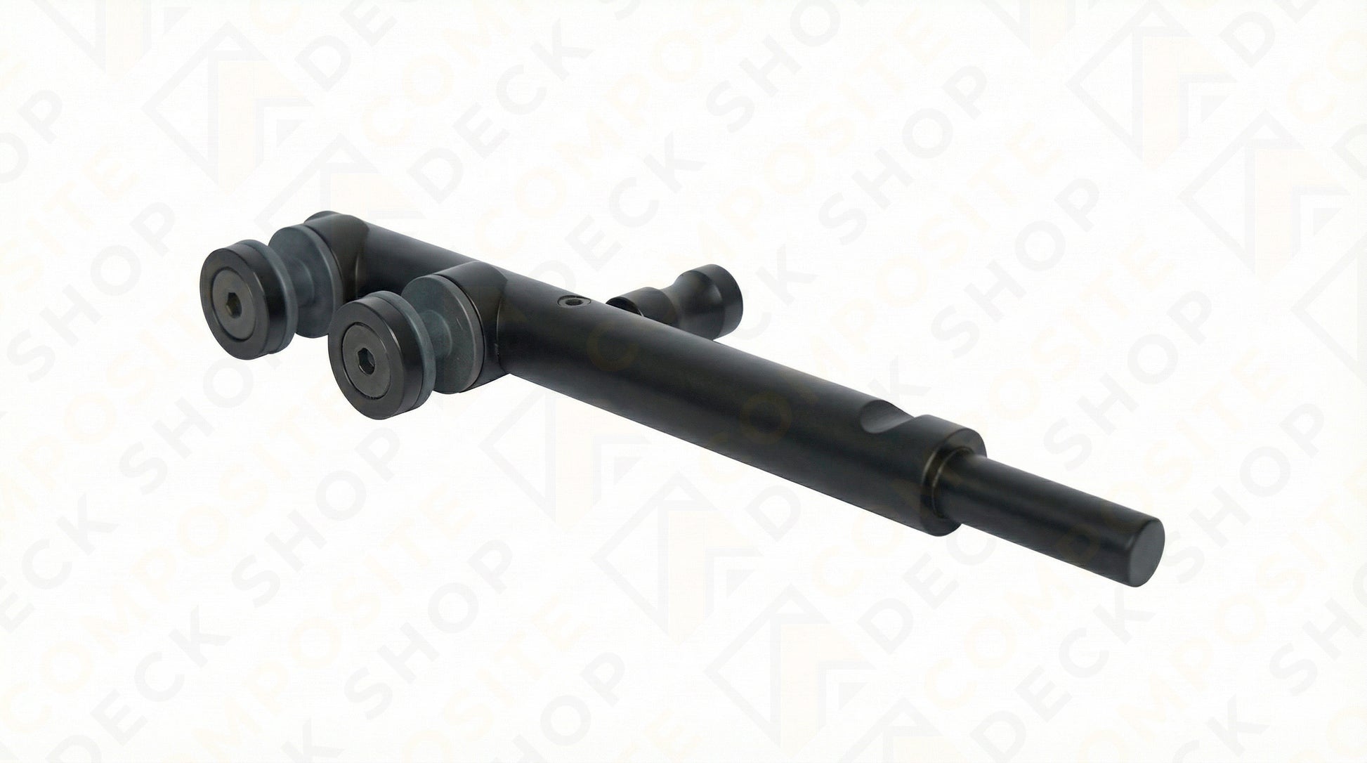 Black metal shaft with cylindrical components on a white background