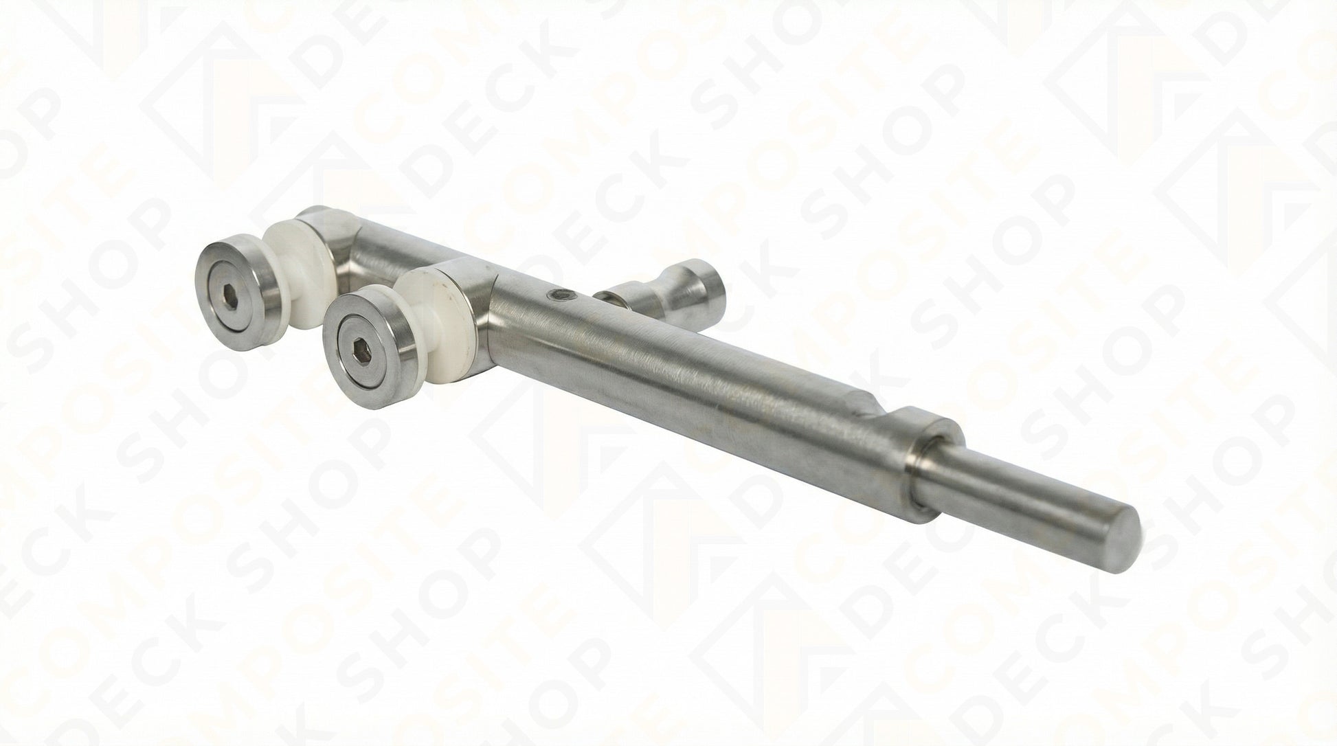 Metal shaft with cylindrical components on a white background