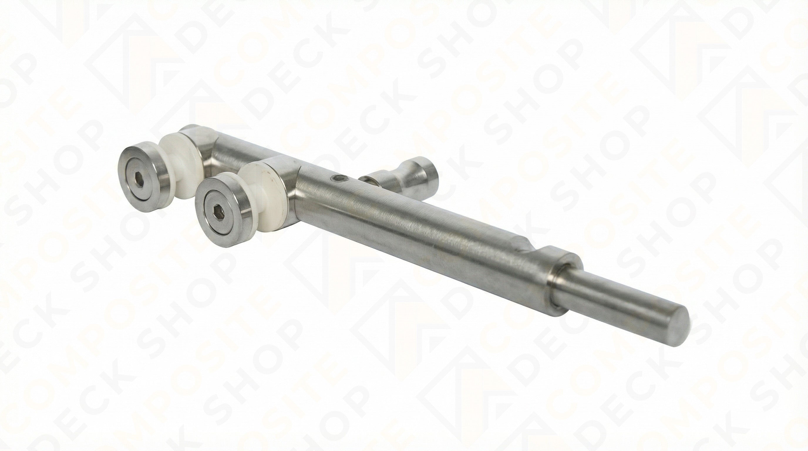 Metal shaft with cylindrical components on a white background