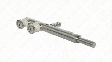 Metal shaft with cylindrical components on a white background