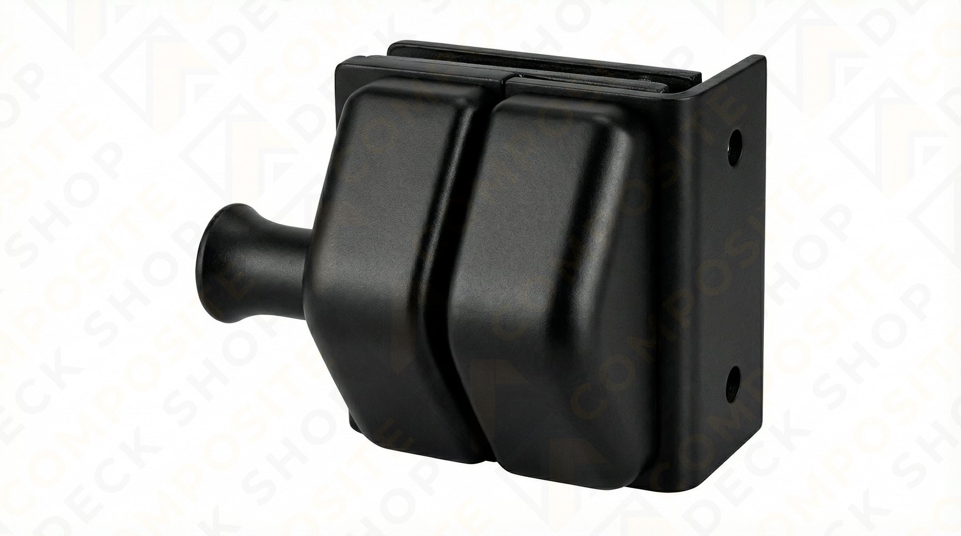 Black plastic component on a white background