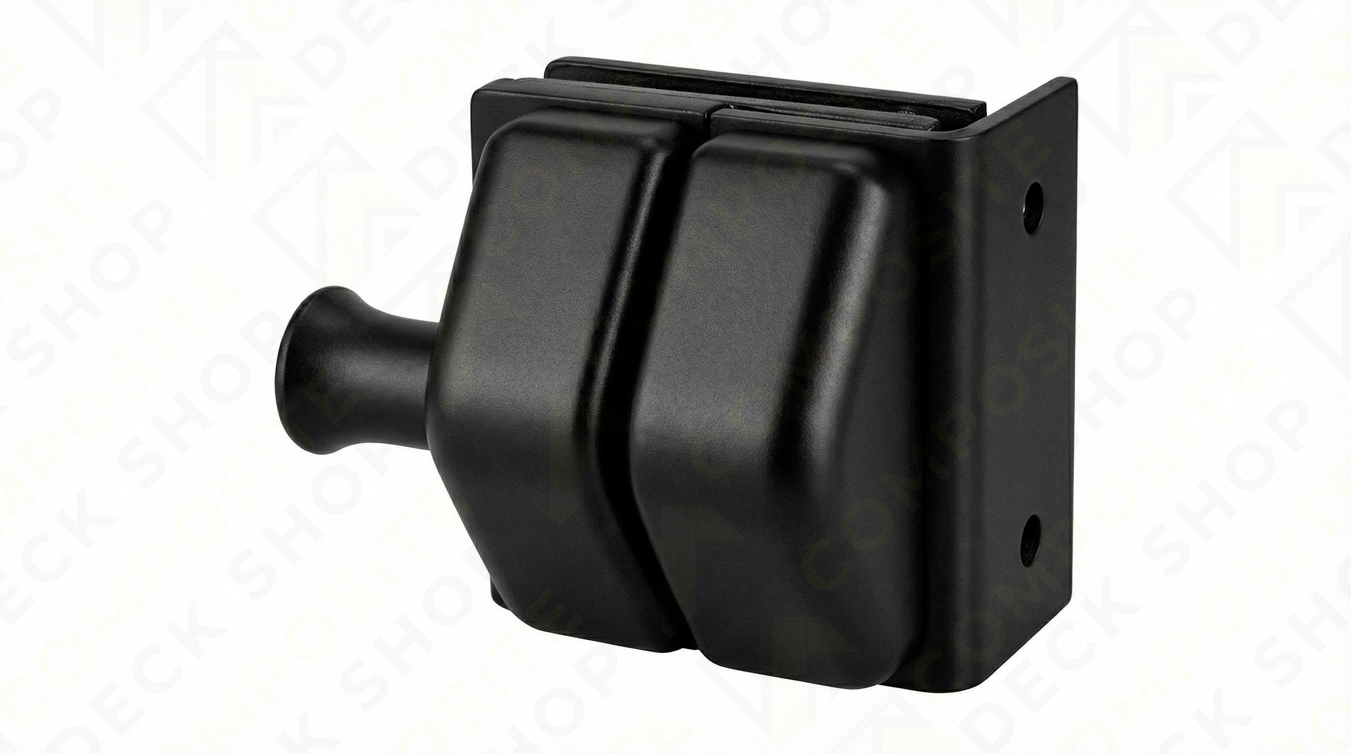 Black plastic component on a white background