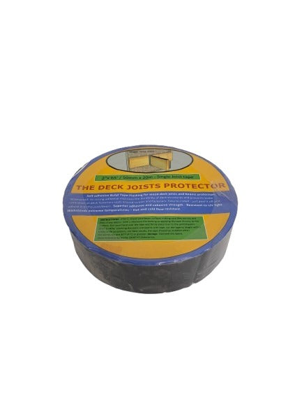 Roll of deck joist protector with blue and yellow packaging on a white background
