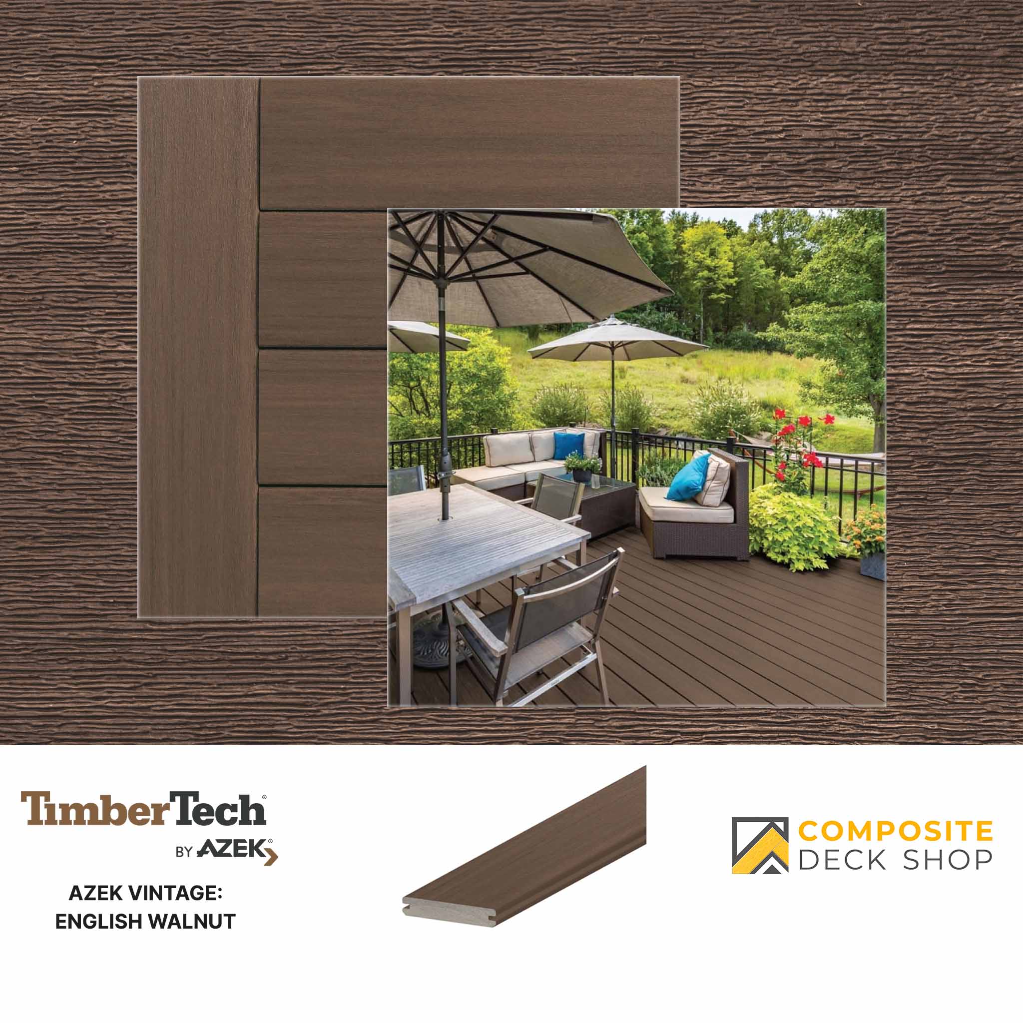 Azek Vintage Decking in English Walnut Colour.