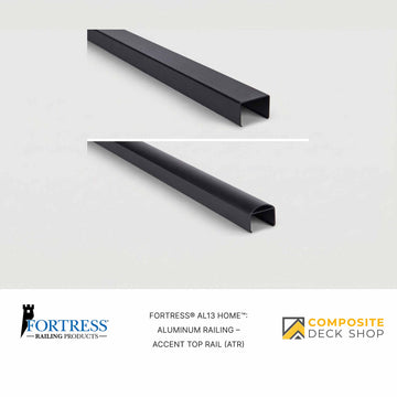 Two Al13 HOME Aluminum Railing accent top rails are shown, with brand logos and product details below the images.