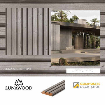 Luna Arctic Triple cladding panels made from Nordic spruce, shown on a modern building exterior.