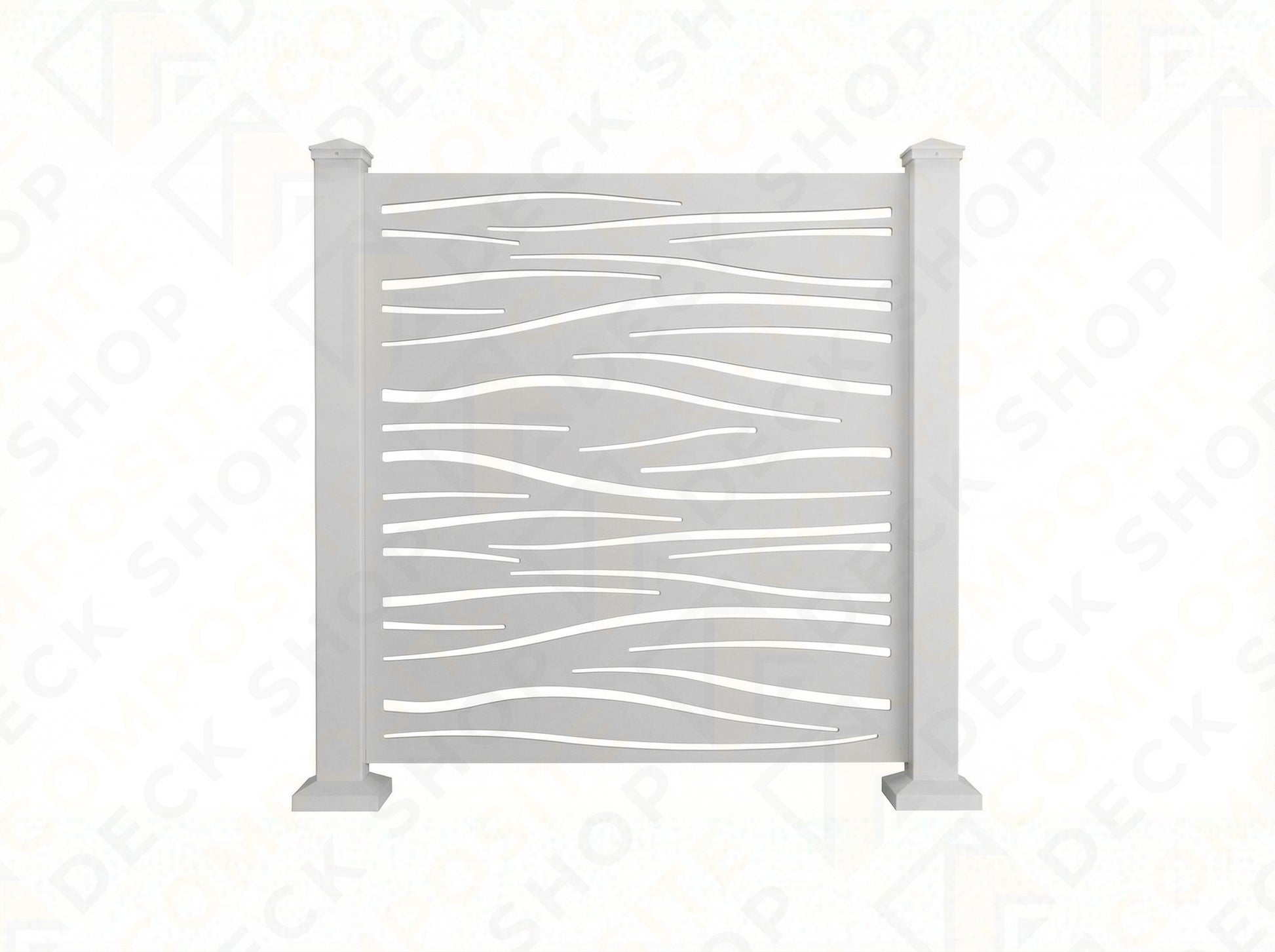 White decorative metal fence panel on a white background