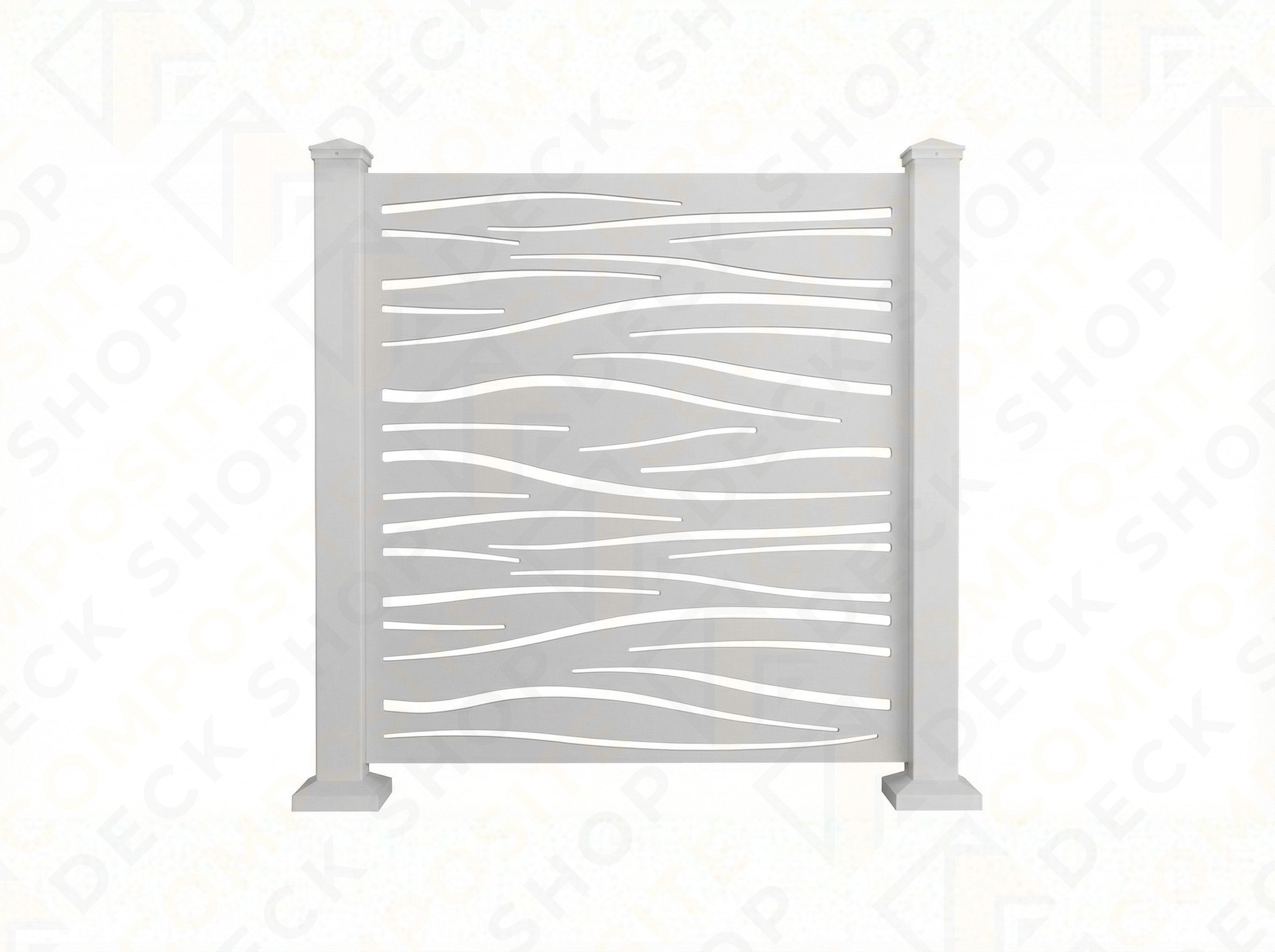 White decorative metal fence panel on a white background