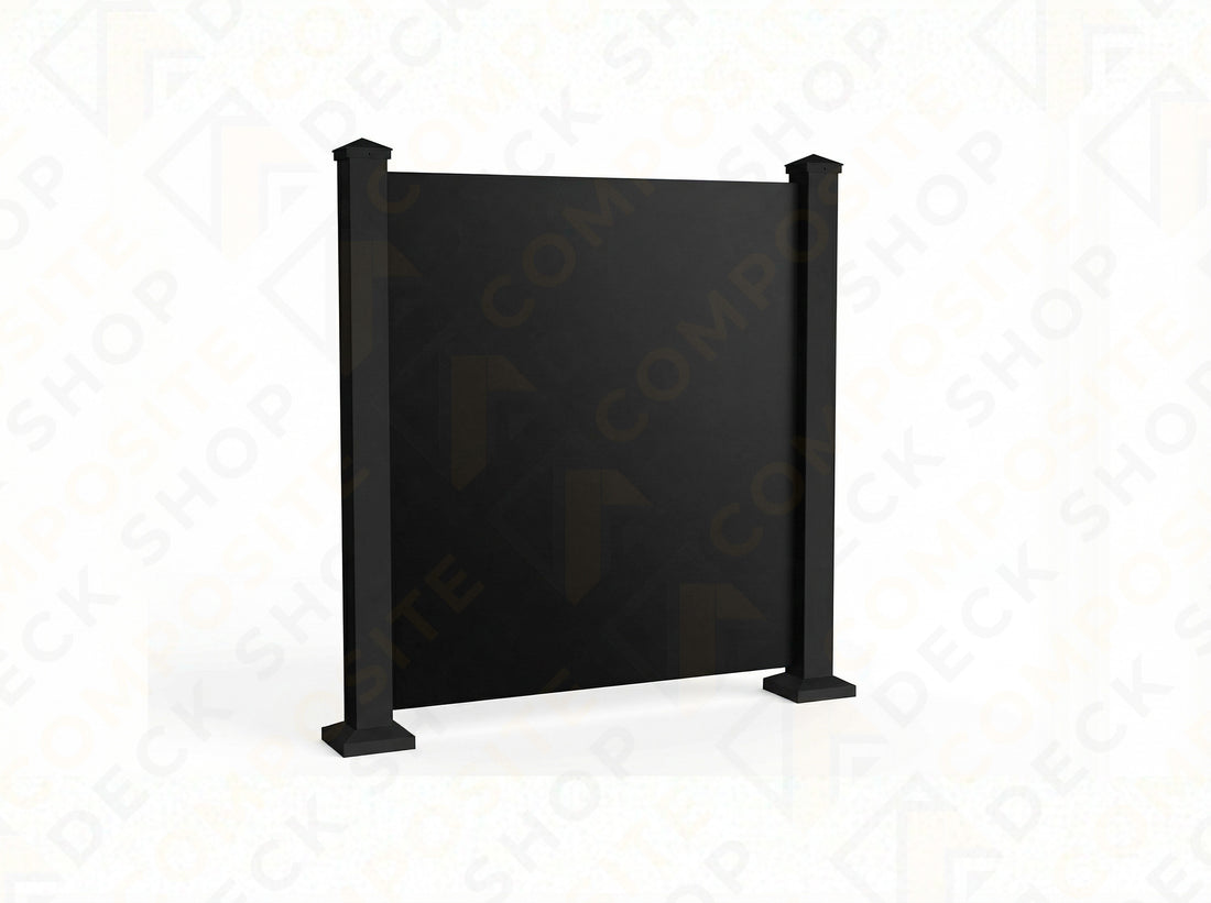 Two modern privacy panels—one frosted white, one solid black—are displayed side by side on a plain background.