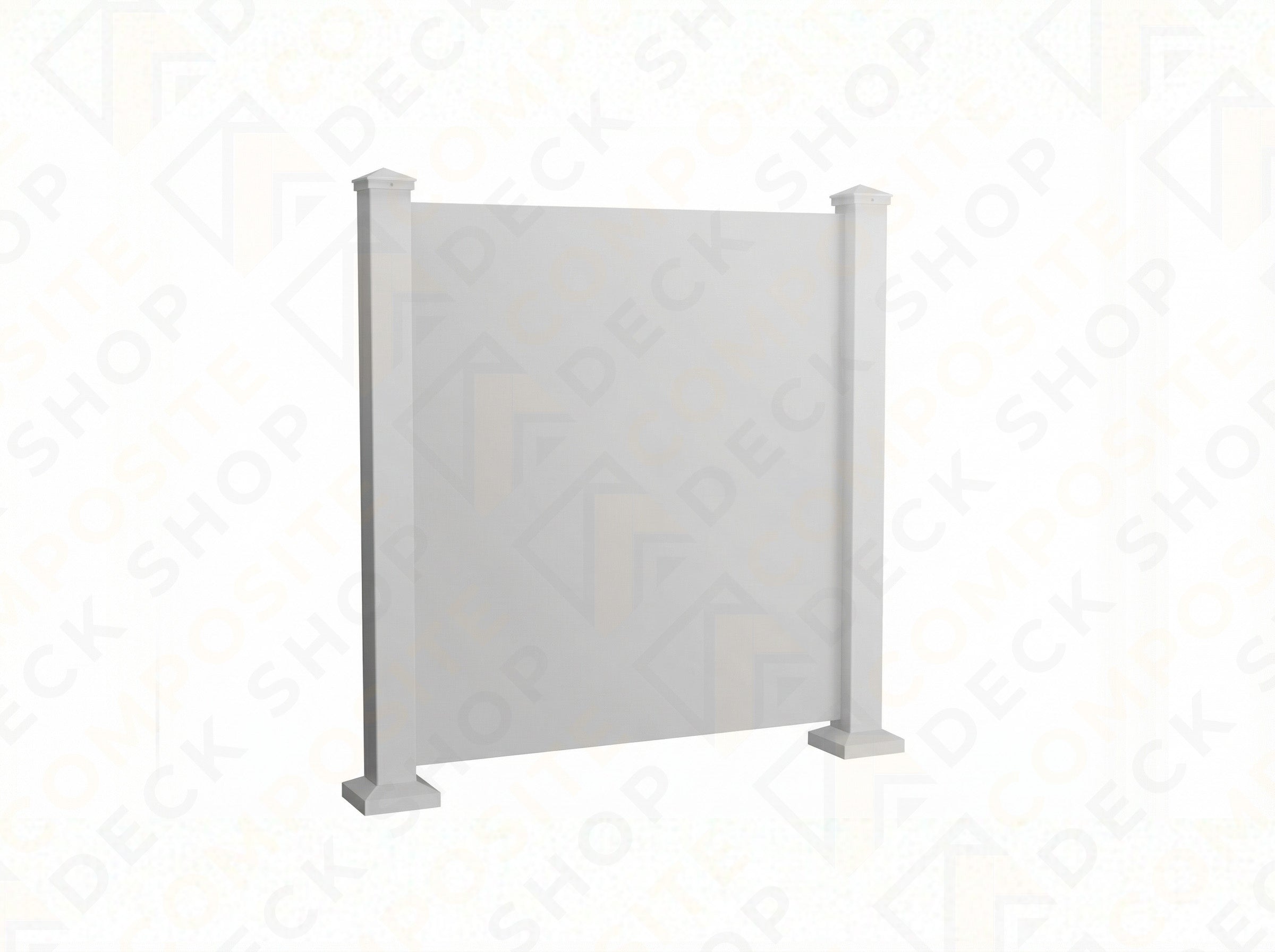 Sunbelly gray privacy screen panel with two square posts and decorative caps, offering a modern appearance.