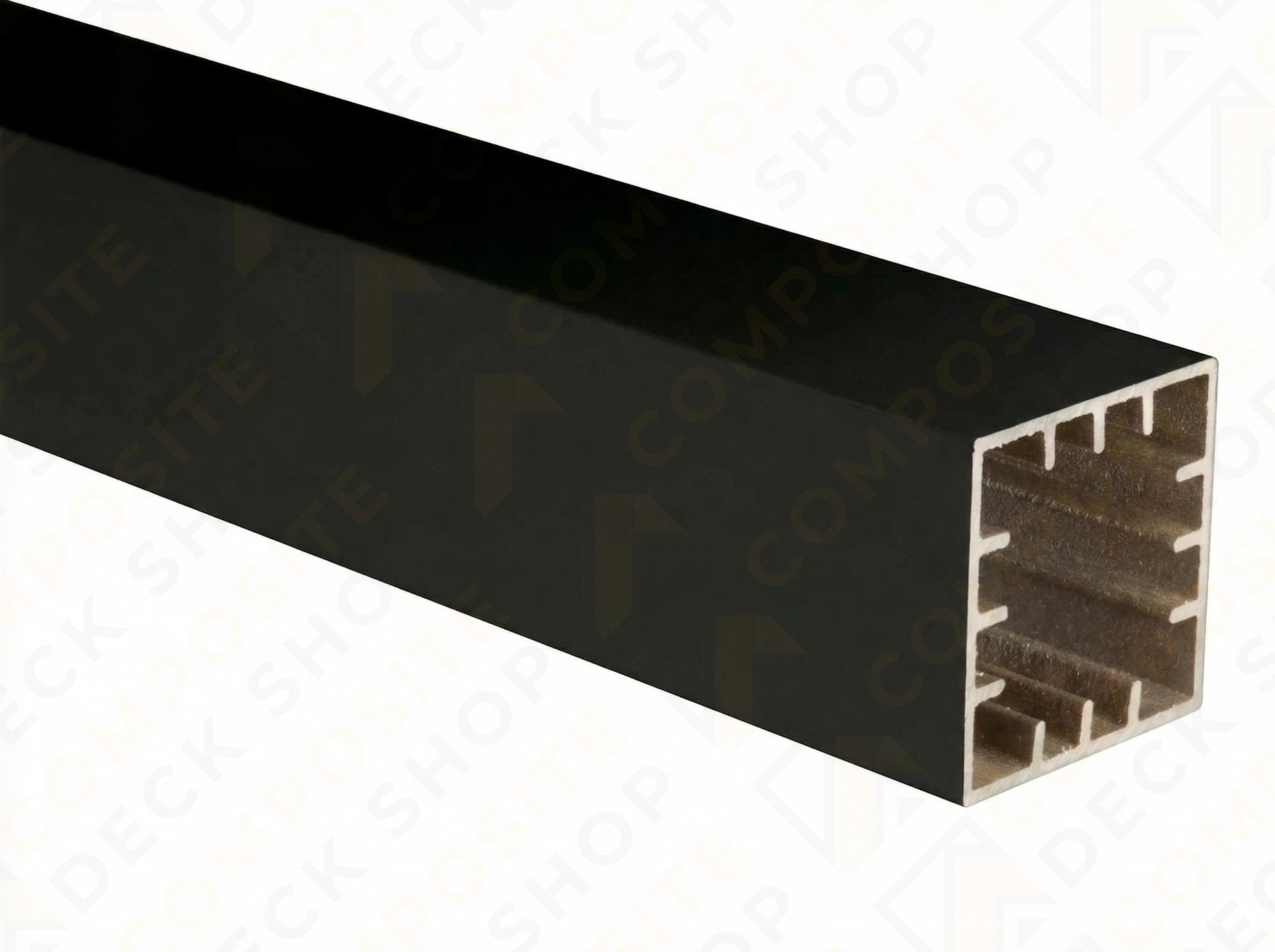 Rectangular TimberTech post sleeve with open end reveals internal support for composite railing or outdoor projects.