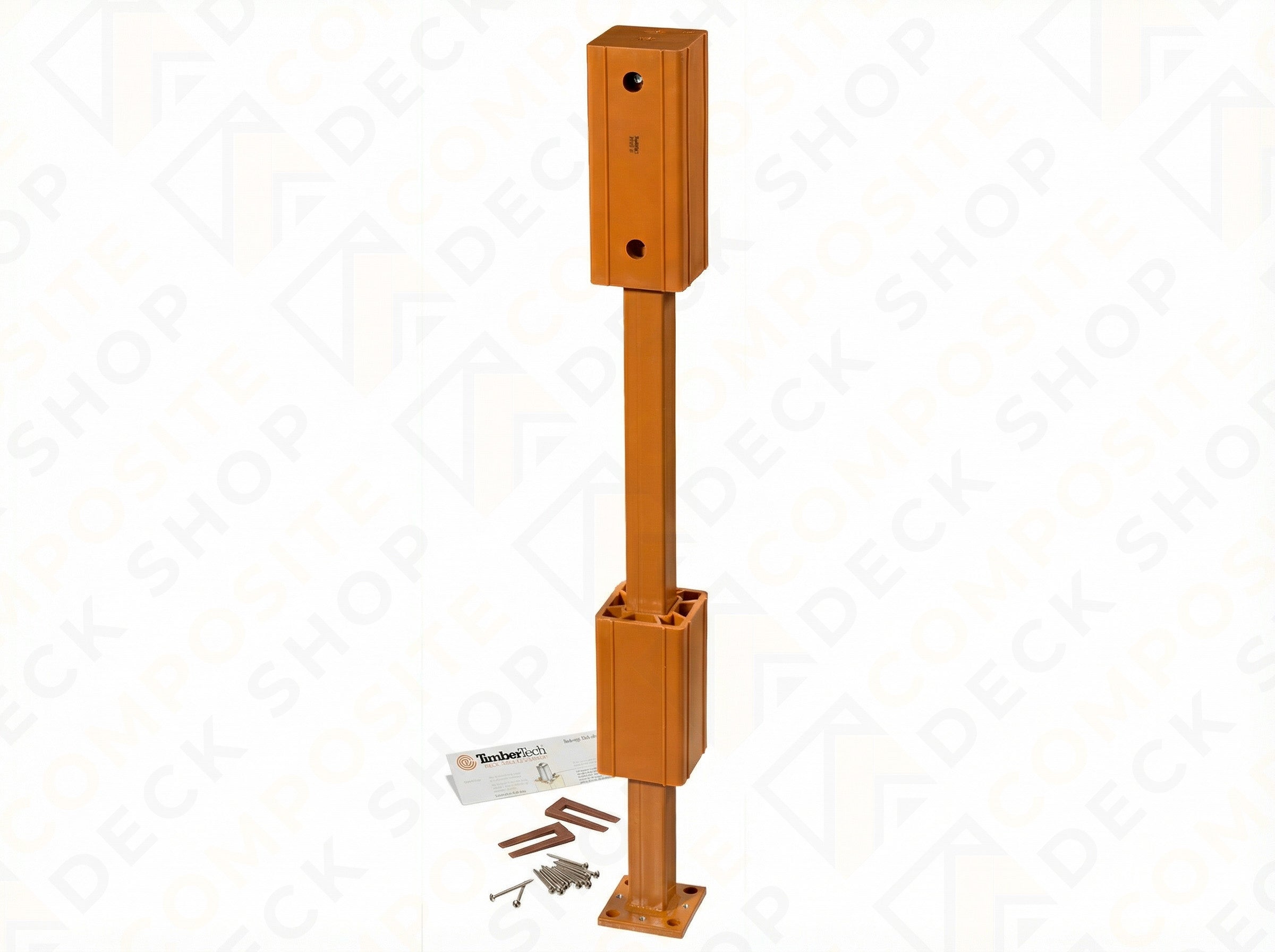 Adjustable metal deck post with base plate and mounting system, ideal for TimberTech Secure-Mount Post deck applications.