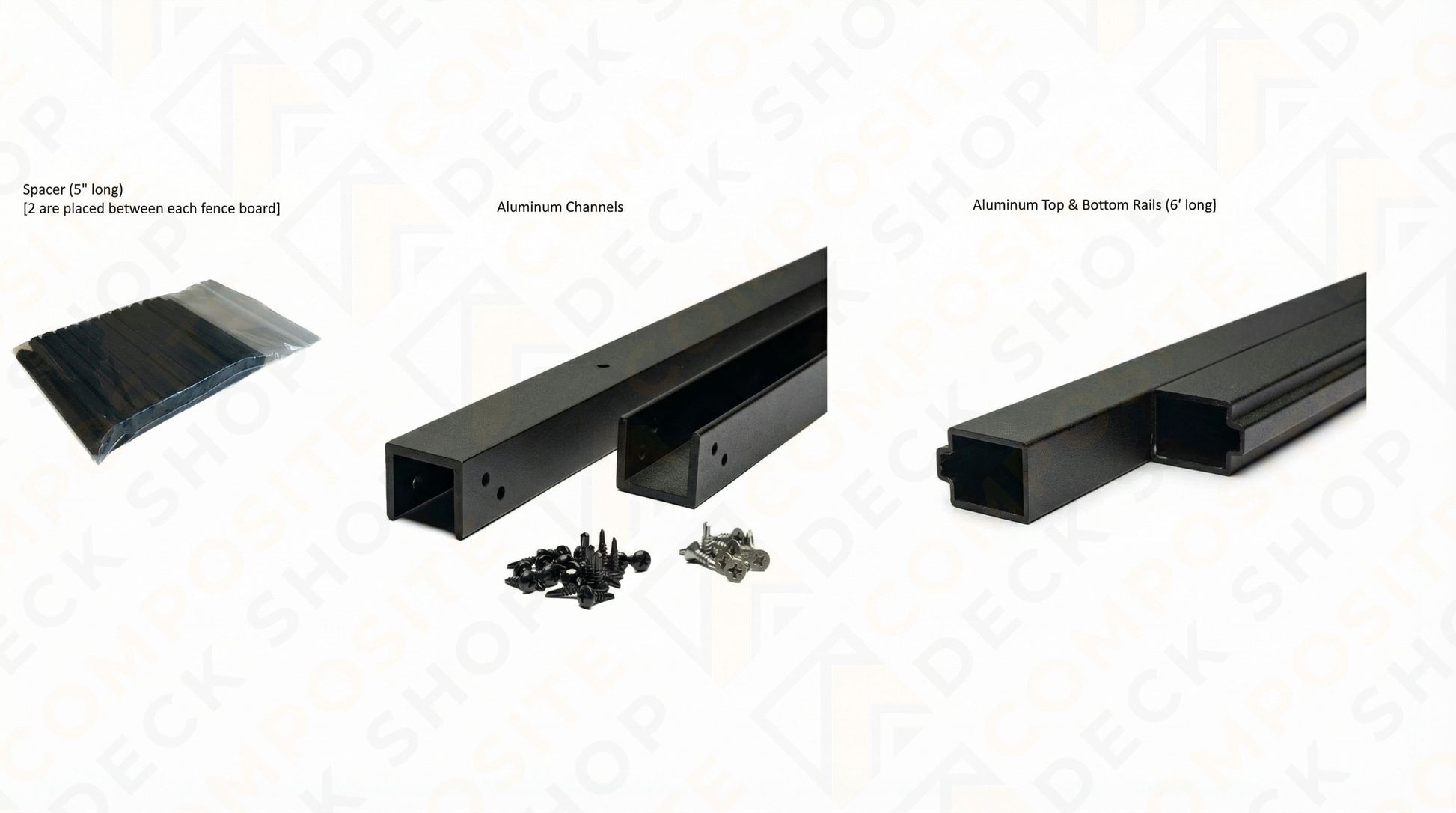 A channel kit for TruNorth Slide & Go Fence with spacers and rails is displayed on a white background.