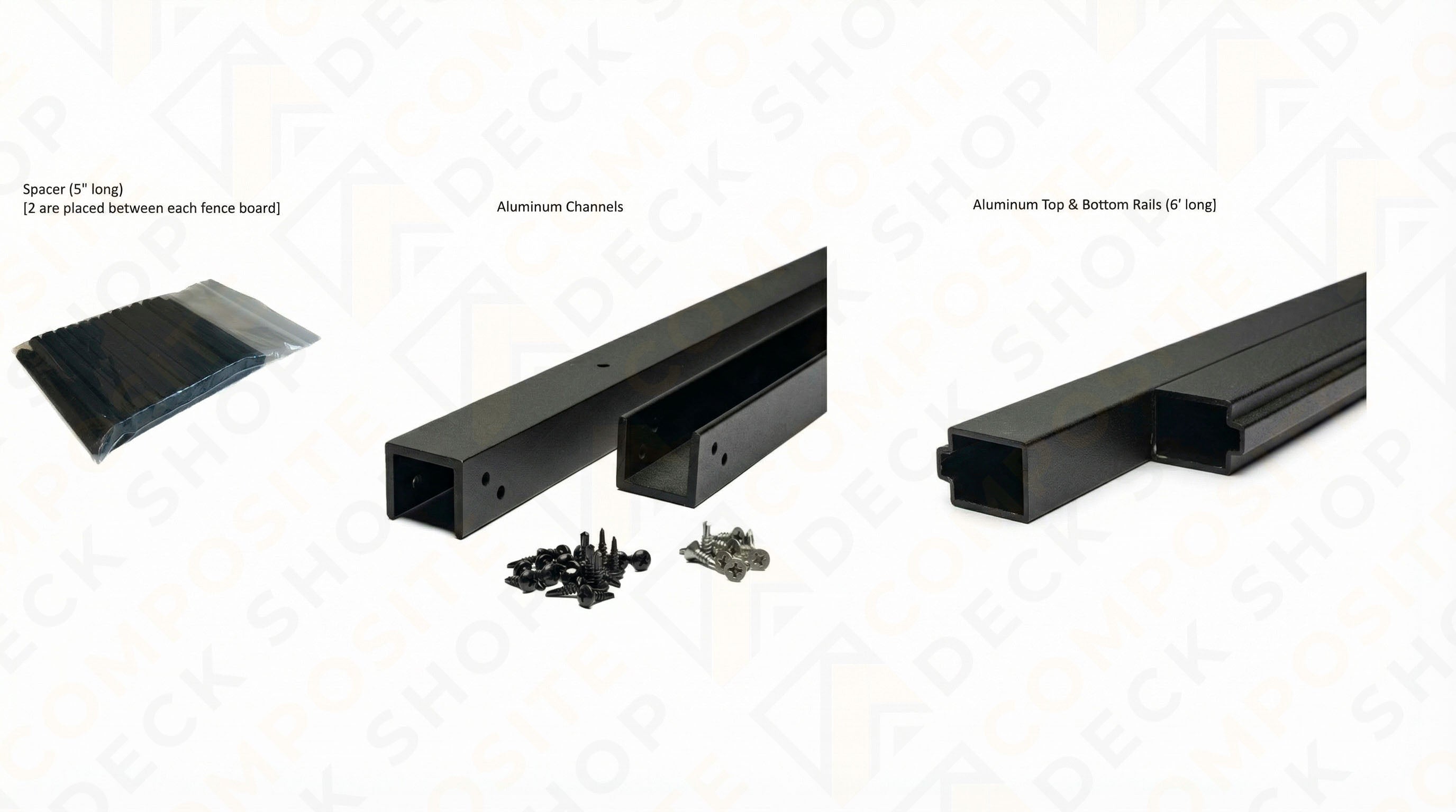 A channel kit for TruNorth Slide & Go Fence with spacers and rails is displayed on a white background.
