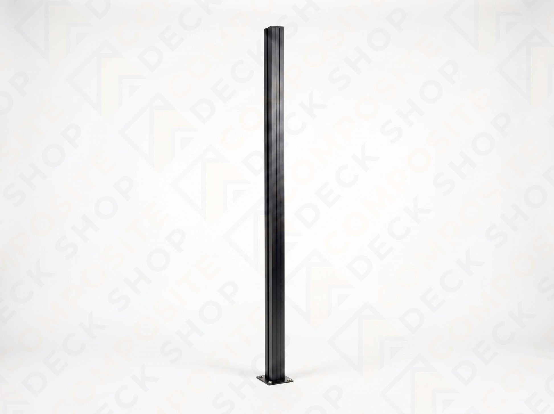 A single black aluminum post with a rectangular base, standing upright against a plain white background.