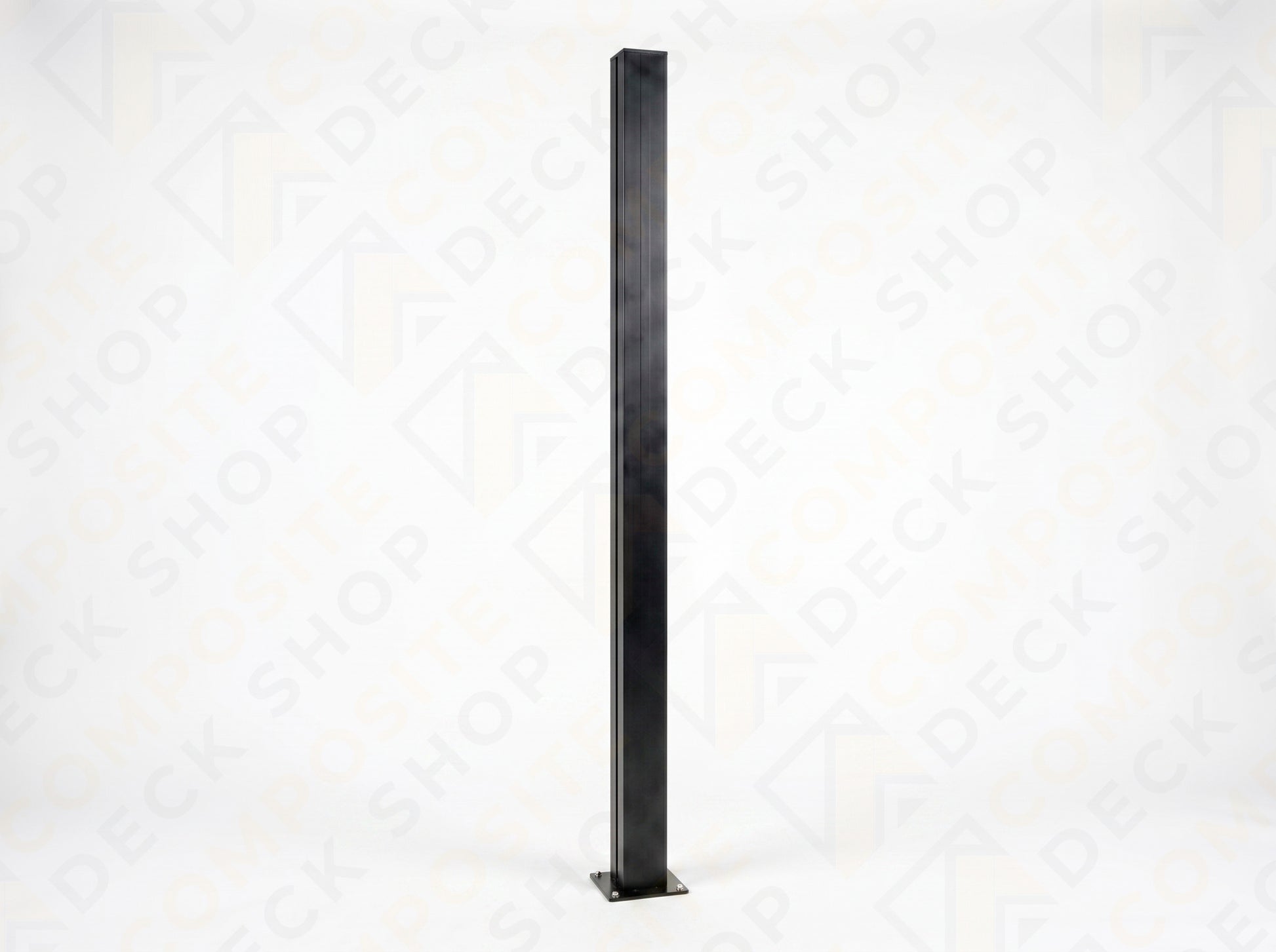 A single black aluminum post with a rectangular base, ideal for use in composite fencing or structural support.