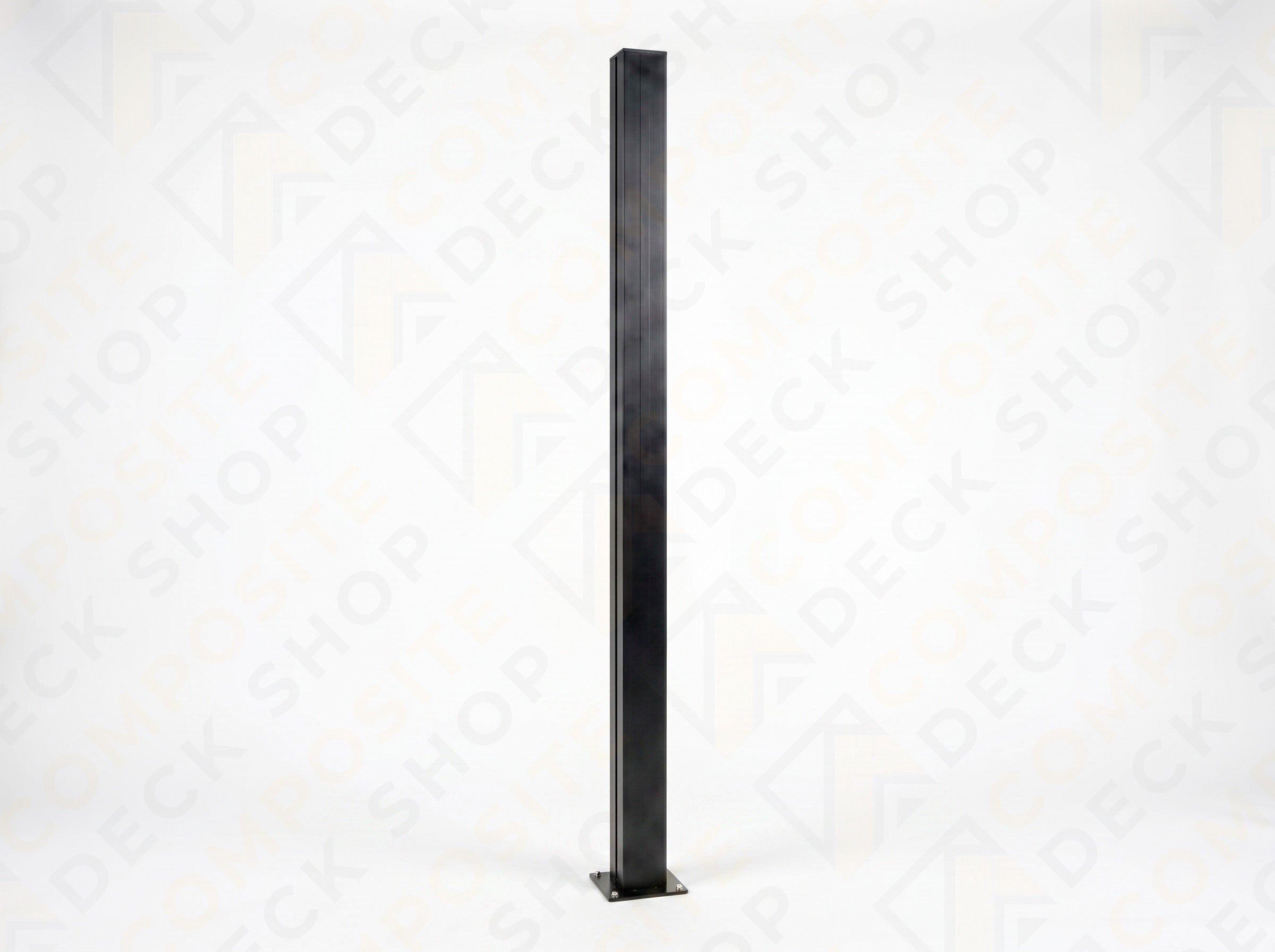 A single black aluminum post with a rectangular base, ideal for use in composite fencing or structural support.