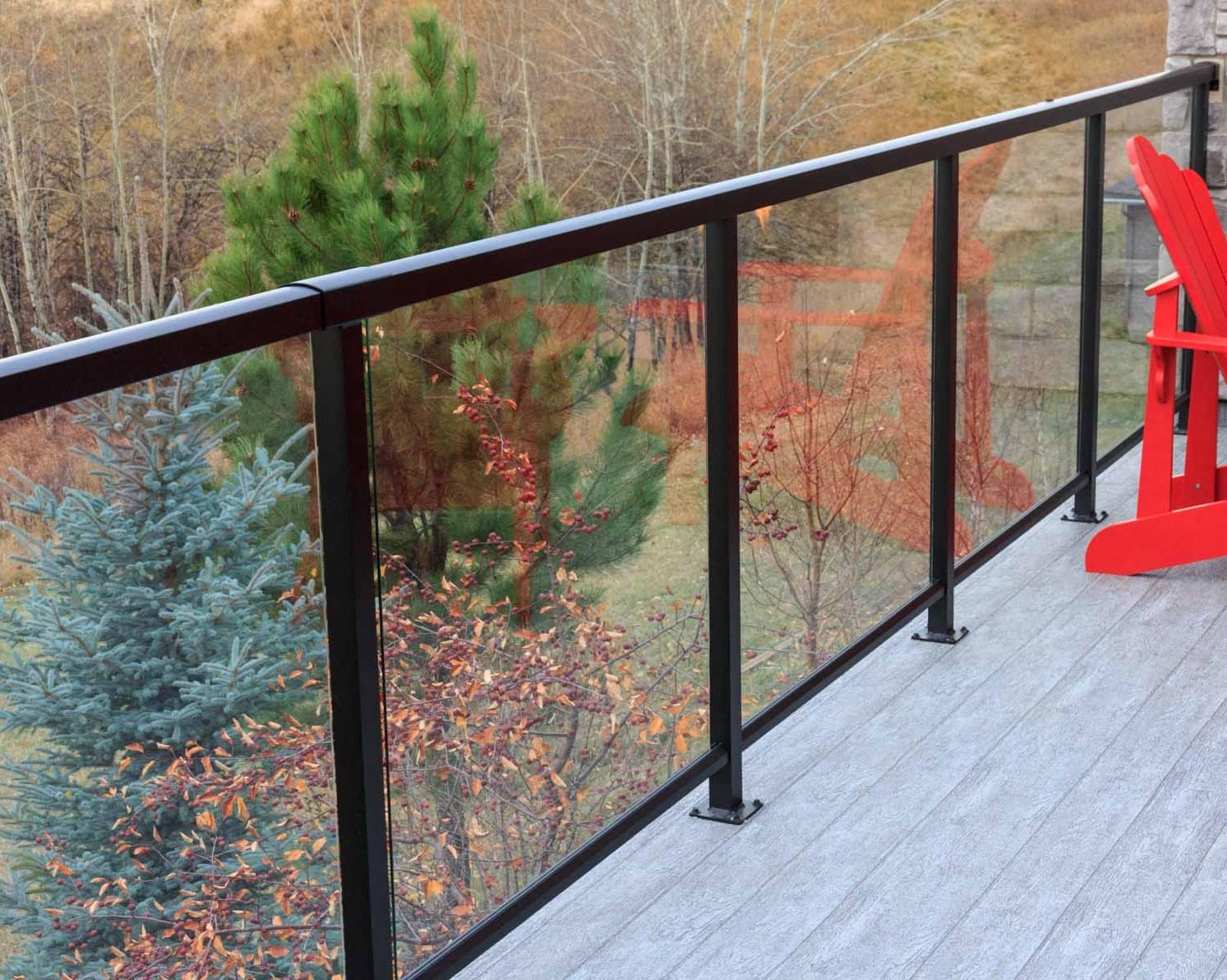 Image of black fortress glass railing with continuous top rail